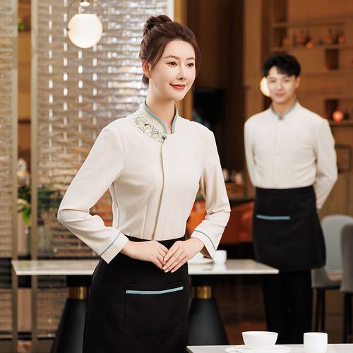 清壹餐厅服务员工作服长袖套装 诠释高端中式餐饮服务新美学